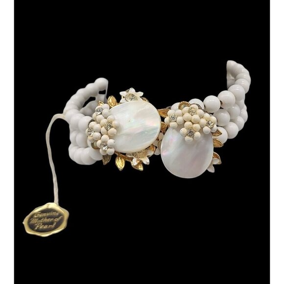 MOP Milk Bead Wrap Bracelet Multistrand Open End Mother of Pearl Disk Ends 7" - Picture 4 of 16